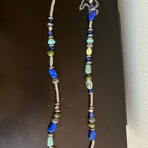 Chico’s Bohemian Beaded Necklace with Blue and Green Accents